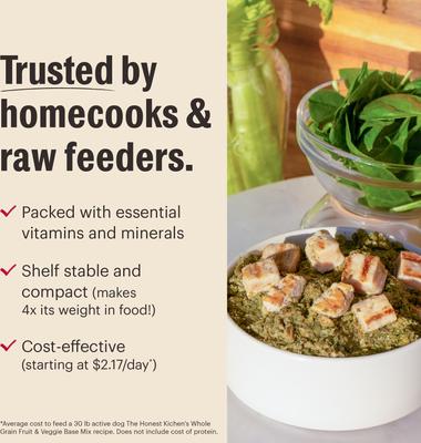 Show full view: The Honest Kitchen Human Grade Veggie, Nut & Seed Grain-Free Dehydrated Dog Food Base Mix, 7-lb box slide 6 of 11