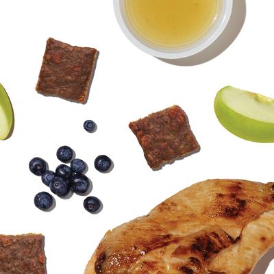 Show full view: The Honest Kitchen Human Grade Jerky Harvest Mini Bars Chicken Recipe with Apples & Blueberries Dog Treats, 4-oz bag slide 5 of 12