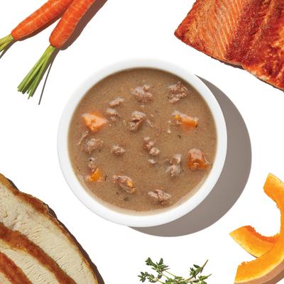 Show full view: The Honest Kitchen Human Grade Bone Broth POUR OVERS Turkey & Salmon Stew Wet Dog Food Topper, 5.5-oz, case of 12 slide 5 of 12