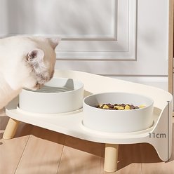 Happy & Polly Bone China Elevated Double Cat Bowl Set, Beige slide 2 of 9