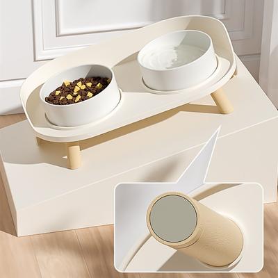 Show full view: Happy & Polly Bone China Elevated Double Cat Bowl Set, Beige slide 7 of 9