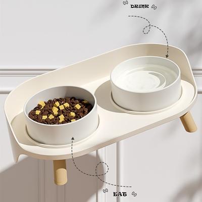 Show full view: Happy & Polly Bone China Elevated Double Cat Bowl Set, Beige slide 4 of 9