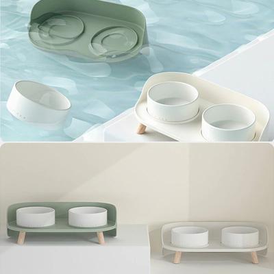 Show full view: Happy & Polly Bone China Elevated Double Cat Bowl Set, Beige slide 3 of 9