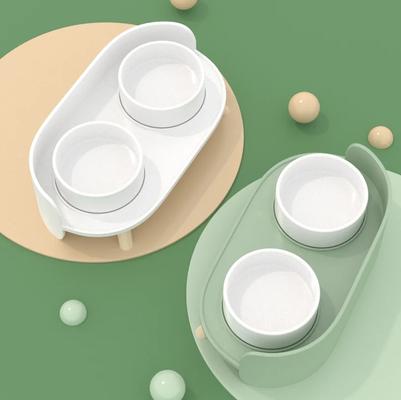 Show full view: Happy & Polly Bone China Elevated Double Cat Bowl Set, Beige slide 2 of 9