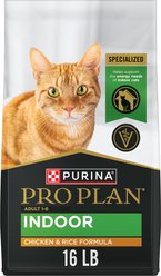 Purina Pro Plan Adult Indoor Chicken & Rice Formula High Protein Dry Cat Food, 16-lb bag slide 1 of 9