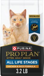 Purina Pro Plan High Protein Chicken & Rice Dry Cat Food, 3.2-lb bag