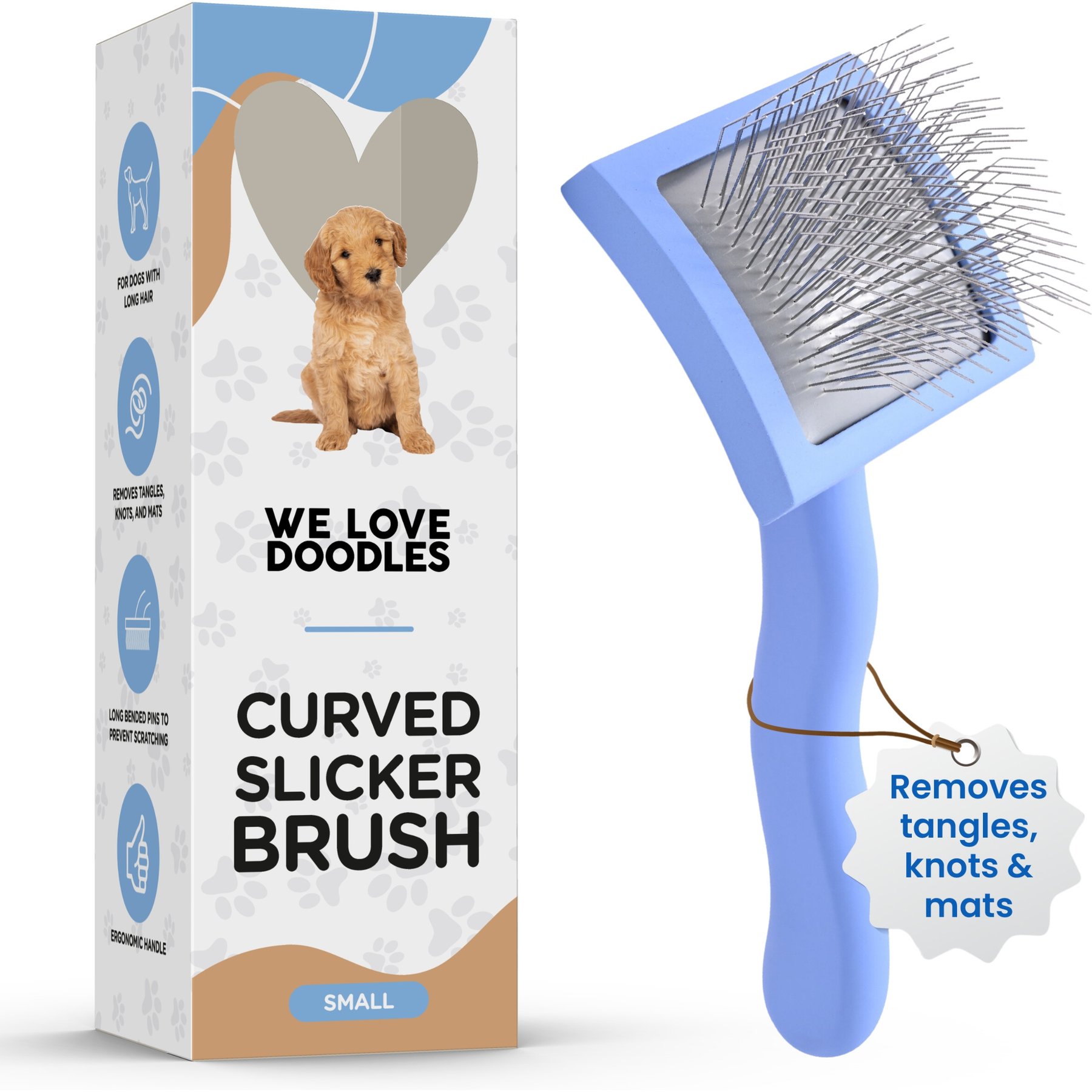 We Love Doodles Professional Grooming Curved Slicker Dog Brush, Small