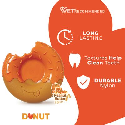 Show full view: Nylabone Power Chew Donut 70th Birthday Dog Toy, Orange Pumpkin & Peanut Butter, Large slide 2 of 9