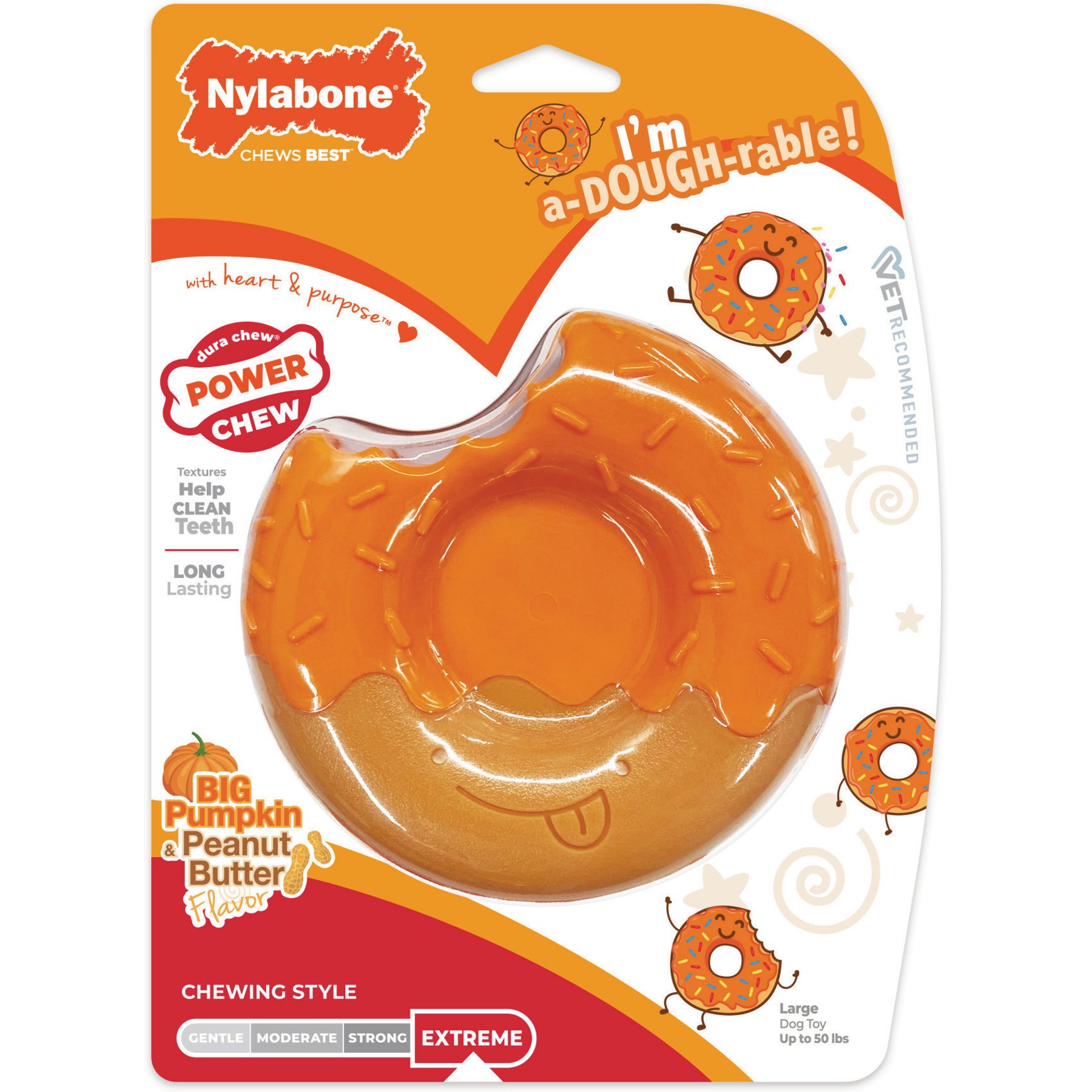 Nylabone Power Chew Donut 70th Birthday Dog Toy, Orange Pumpkin & Peanut Butter, Large