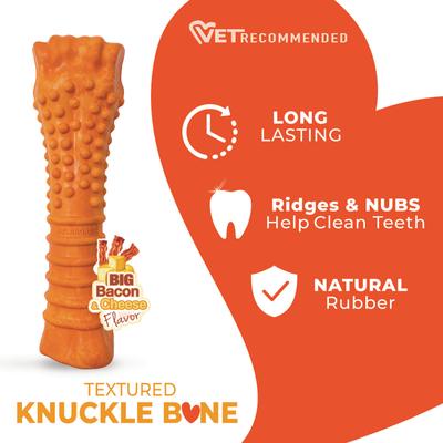 Show full view: Nylabone Strong Chew Textured Knuckle Bone 70th Birthday Dog Toy, Orange Swirl Bacon & Cheese, X-Large slide 2 of 9