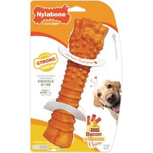 Nylabone Strong Chew Textured Knuckle Bone 70th Birthday Dog Toy, Orange Swirl Bacon & Cheese, X-Large