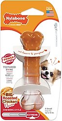 Nylabone Power Chew Textured Bone 70th Birthday Dog Toy, Orange Swirl Chicken, X-Small slide 1 of 9