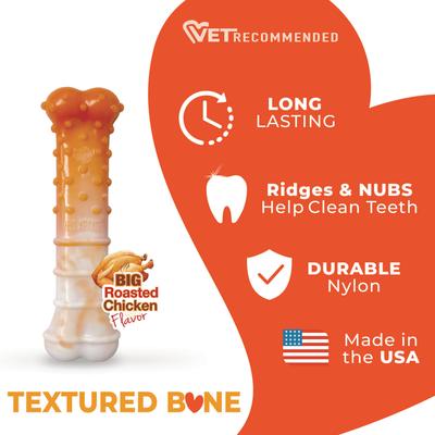 Show full view: Nylabone Power Chew Textured Bone 70th Birthday Dog Toy, Orange Swirl Chicken, X-Small slide 3 of 11