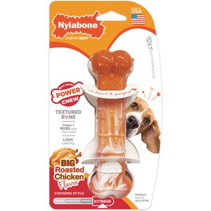Nylabone Power Chew Textured Bone 70th Birthday Doy Toy, Orange Swirl Chicken, Medium