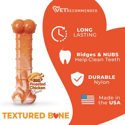 Show full view: Nylabone Power Chew Textured Bone 70th Birthday Doy Toy, Orange Swirl Chicken, Medium slide 2 of 9