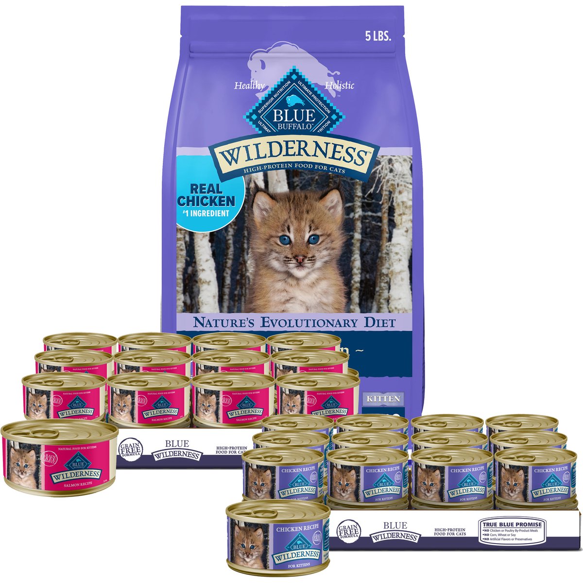 Kitten Variety Pack - Blue Buffalo Chicken Dry Food, Chicken Canned Food, Salmon Canned Food