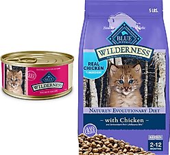 Blue Buffalo Wilderness Kitten Salmon Grain-Free Canned Food + Chicken Recipe Grain-Free Dry Cat Food