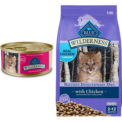 Blue Buffalo Blue Buffalo Wilderness Kitten Salmon Grain-Free Canned Food + Chicken Recipe Grain-Free Dry Cat Food