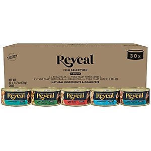 Reveal Fish Selection Tuna in Broth Grain-Free Flaked Wet Cat Food, 2.47-oz can, case of 30