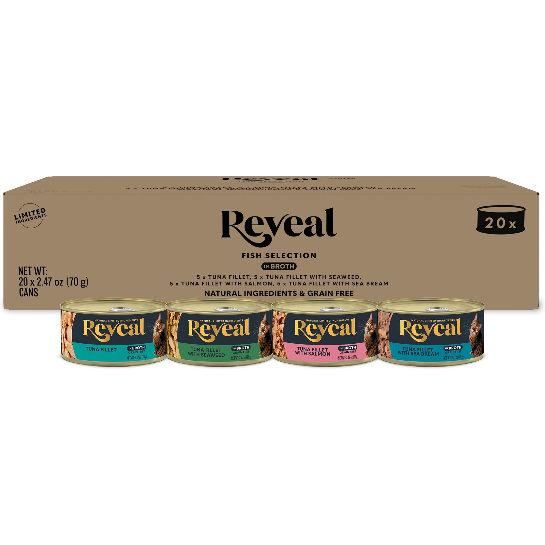 Reveal Fish Selection Tuna in Broth Grain-Free Flaked Wet Cat Food, 2.47-oz can, case of 20
