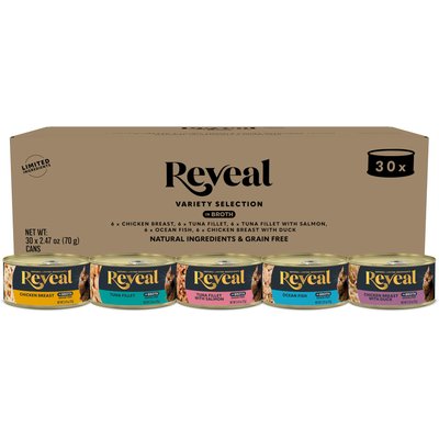 Reveal Reveal Fish & Chicken Variety Selection in Broth Grain-Free Flaked Wet Cat Food, 2.47-oz can, case of 30