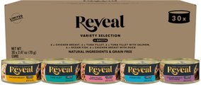 Reveal Fish & Chicken Variety Selection in Broth Grain-Free Flaked Wet Cat Food, 2.47-oz can, case of ...