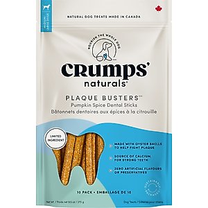 Crumps' Naturals Plaque Busters with Pumpkin Spice Dental Dog Treats, 9.5-oz bag, 10 count
