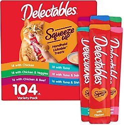 Hartz Delectables Squeeze Up Variety Pack Grain-Free Lickable Cat Treats, 0.5-oz tube, 104 count