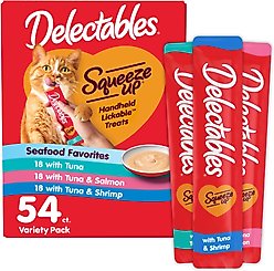 Hartz Delectables Squeeze Up Seafood Variety Pack Grain-Free Lickable Cat Treats, 0.5-oz tube, 54 count