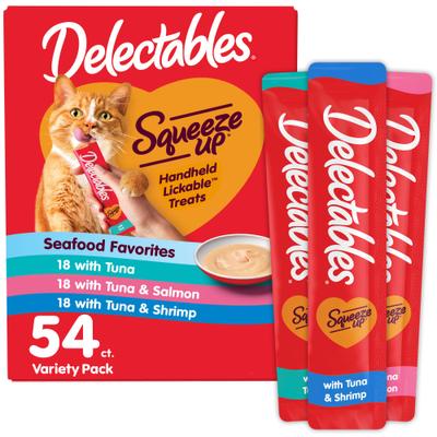 Show full view: Hartz Delectables Squeeze Up Seafood Variety Pack Grain-Free Lickable Cat Treats, 0.5-oz tube, 54 count slide 1 of 12