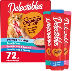 Hartz Delectables Squeeze Up Seafood Variety Pack Grain-Free Lickable Cat Treats, 0.5-oz tube, 72 count