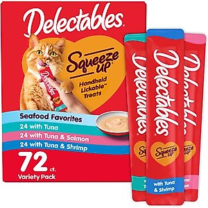 Hartz Delectables Squeeze Up Seafood Variety Pack Grain-Free Lickable Cat Treats, 0.5-oz tube, 72 count