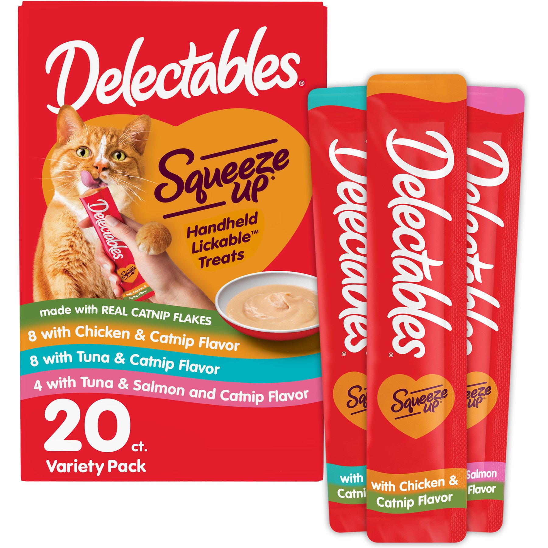Delectables Squeeze Up Catnip Flavored Variety Pack Grain-Free Lickable Cat Treats, 0.5-oz tube, case of 20