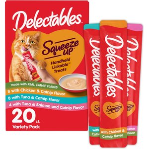 Hartz Delectables Squeeze Up Catnip Flavored Variety Pack Grain-Free Lickable Cat Treats, 0.5-oz tube, case of 20