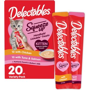 Hartz Delectables Squeeze Up Complete & Balanced Variety Pack Lickable Kitten Treats, 0.5-oz tube, case of 20