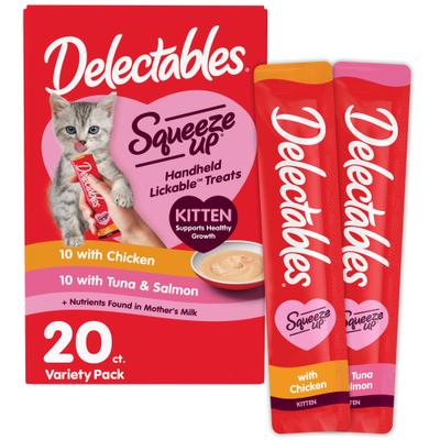 Show full view: Hartz Delectables Squeeze Up Complete & Balanced Variety Pack Lickable Kitten Treats, 0.5-oz tube, case of 20 slide 1 of 12