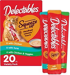 Hartz Delectables Squeeze Up Variety Pack Grain-Free Lickable Cat Treats, 0.5-oz tube, 20 count
