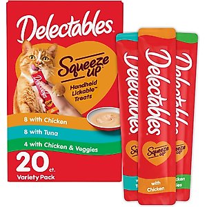 Hartz Delectables Squeeze Up Variety Pack Grain-Free Lickable Cat Treats, 0.5-oz tube, 20 count