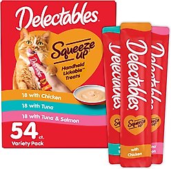 Hartz Delectables Squeeze Up Chicken, Tuna, Tuna & Salmon Variety Pack Grain-Free Lickable Cat Treats, 0.5-oz tube, 54 count