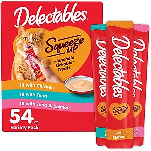 Hartz Delectables Squeeze Up Tuna, Chicken, & Salmon Flavored Variety Pack Lickable Cat Treats, 0.5-oz tube, 54 count