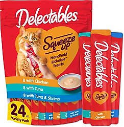 Hartz Delectables Squeeze Up Chicken, Tuna, Tuna & Shrimp Variety Pack Grain-Free Lickable Cat Treats, 0.5-oz tube, 24 count