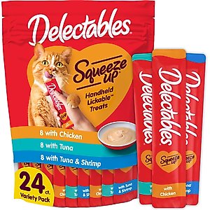 Hartz Delectables Squeeze Up Chicken, Tuna, Tuna & Salmon Variety Pack Grain-Free Lickable Cat Treats, 0.5-oz tube, 24 count