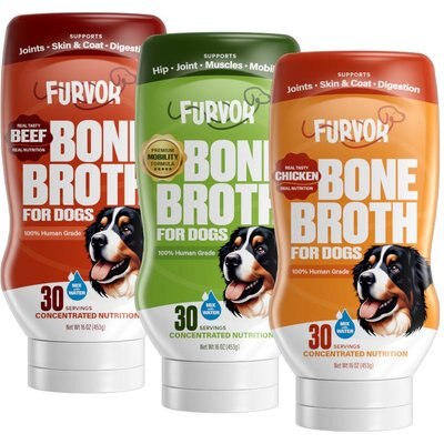 Furvor Furvor Beef, Chicken & Mobility Bone Broth Dog Food Topper, 16-oz bottle, 3 count