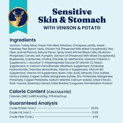 Show full view: Solid Gold Sensitive Stomach Gut Health Wild Venison & Potato Grain-Free Dry Dog Food, 22-lb bag slide 10 of 12