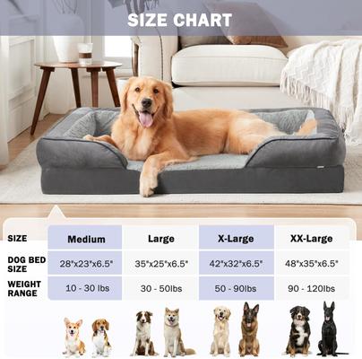 Show full view: Invenho Waterproof Orthopedic Couch Dog Bed with Washable Removable Cover, Grey, Medium slide 7 of 9