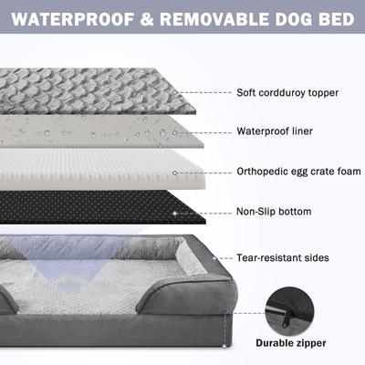Show full view: Invenho Waterproof Orthopedic Couch Dog Bed with Washable Removable Cover, Grey, Medium slide 4 of 9