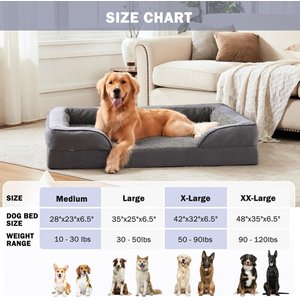 Invenho Waterproof Orthopedic Couch Dog Bed with Washable Removable Cover, Grey, Large
