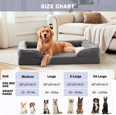 Show full view: Invenho Waterproof Orthopedic Couch Dog Bed with Washable Removable Cover, Grey, Large slide 7 of 9