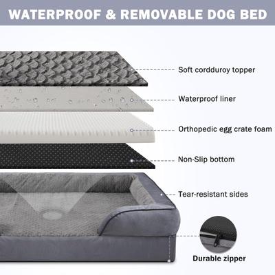 Show full view: Invenho Waterproof Orthopedic Couch Dog Bed with Washable Removable Cover, Grey, Large slide 4 of 9