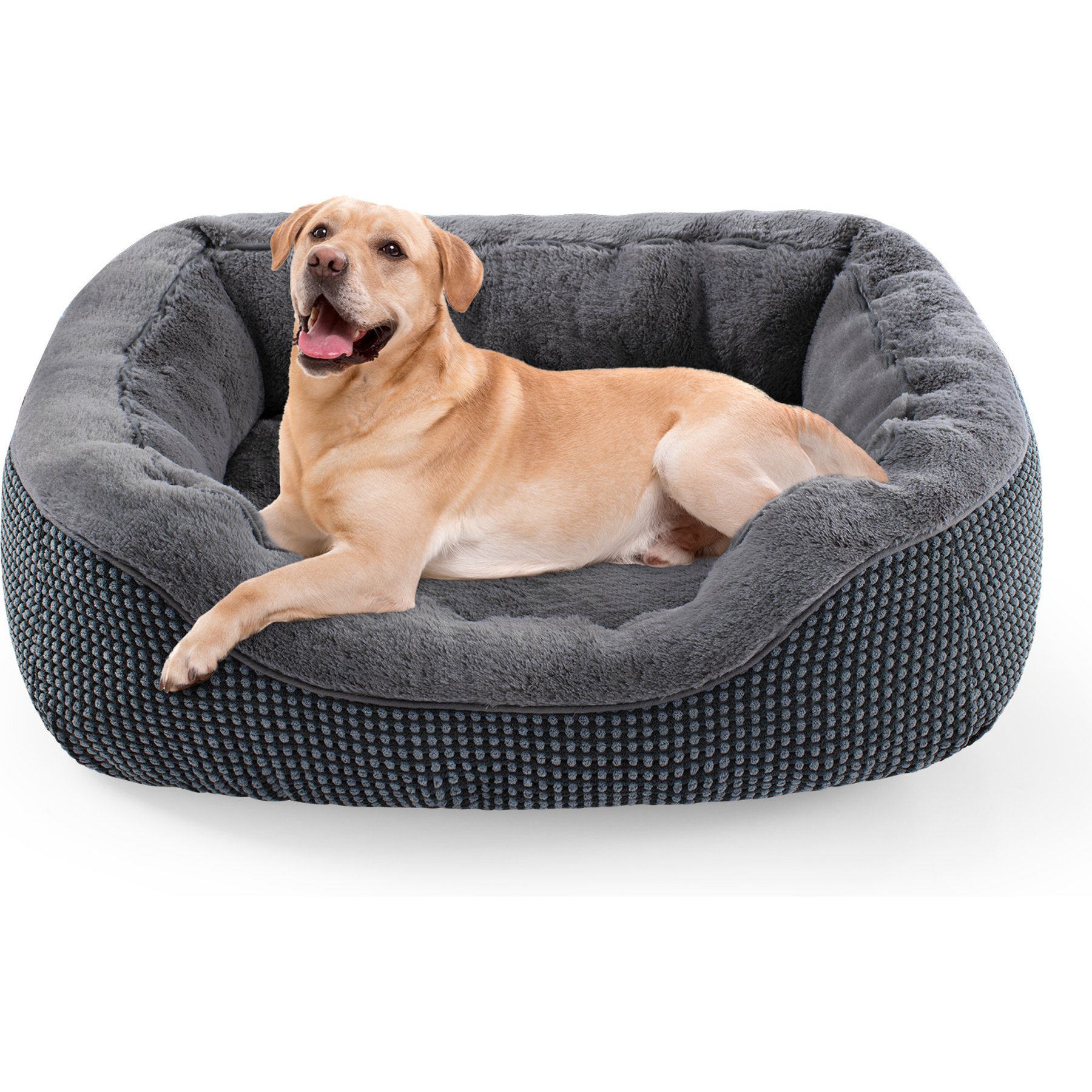 MIXJOY Corduroy Orthopedic Machine Washable Bolster Dog Bed with Anti-Slip Bottom, Dark Grey, Large